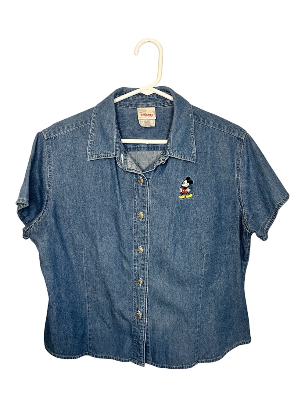 Disney Short-Sleeve Denim Button-Up Shirt with Mickey Patch - Blue